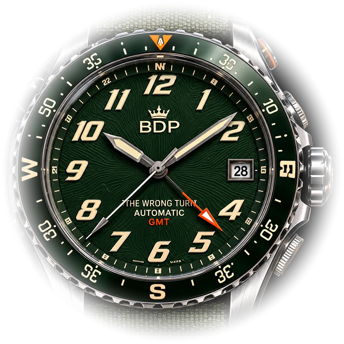 The Wrong Turn Expedition: green dial with cream italic numerals